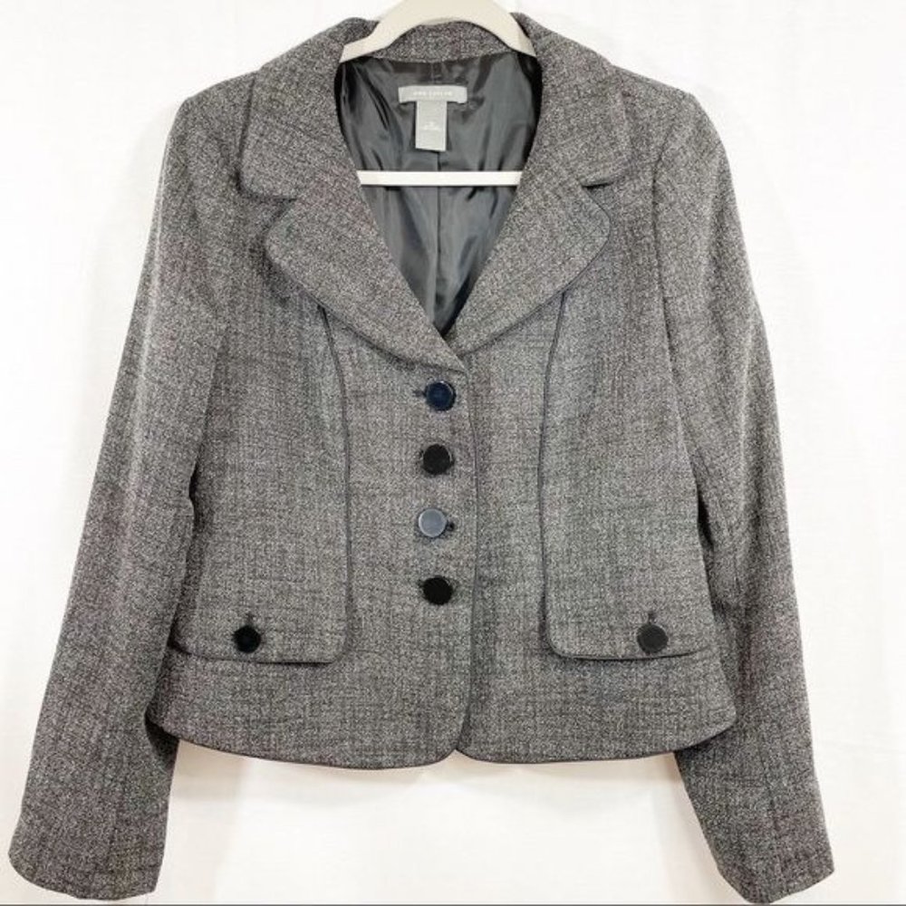 Ann Taylor Womens Size 10 Heathered Gray Career Button Jacket Blazer